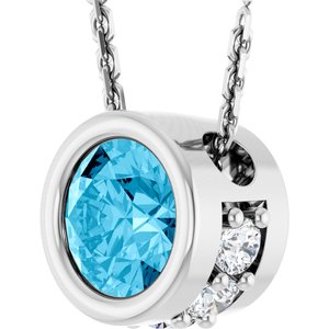 14K White Gold Natural Aquamarine & .07 CTW Natural Diamond 18" Necklace