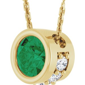 14K Yellow Gold Lab-Grown Emerald & .07 CTW Natural Diamond 18" Necklace