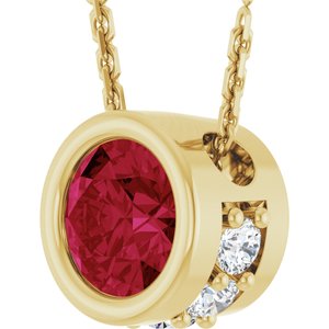 14K Yellow Gold Natural Ruby & .07 CTW Natural Diamond 18" Necklace