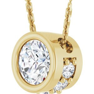 14K Yellow Gold Natural White Sapphire & .07 CTW Natural Diamond 18" Necklace