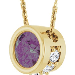 14K Yellow Gold Lab-Grown Alexandrite & .07 CTW Natural Diamond 18" Necklace