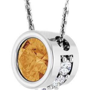 14K White Gold Natural Citrine & .07 CTW Natural Diamond 18" Necklace