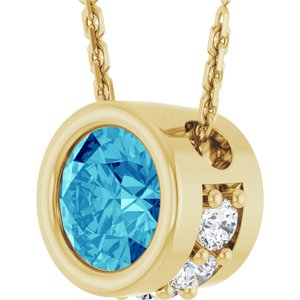 14K Yellow Gold Natural Blue Zircon & .07 CTW Natural Diamond 18" Necklace