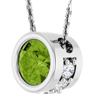 14K White Gold Natural Peridot & .07 CTW Natural Diamond 18" Necklace