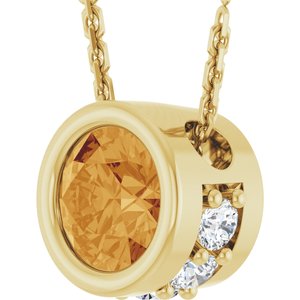 14K Yellow Gold Natural Citrine & .07 CTW Natural Diamond 18" Necklace