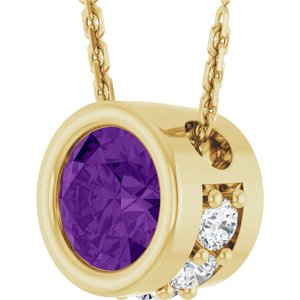14K Yellow Gold Natural Amethyst & .07 CTW Natural Diamond 18" Necklace