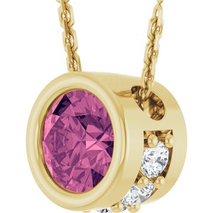 14K Yellow Gold Natural Pink Tourmaline & .07 CTW Natural Diamond 18" Necklace