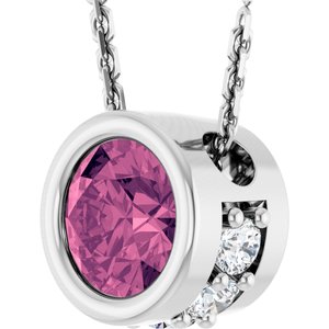 14K White Gold Natural Pink Tourmaline & .07 CTW Natural Diamond 18" Necklace