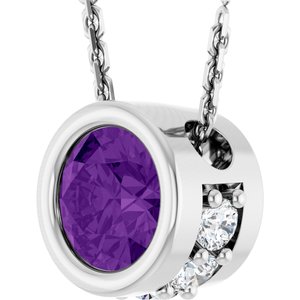 14K White Gold Natural Amethyst & .07 CTW Natural Diamond 18" Necklace