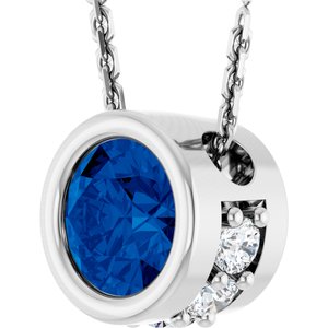 14K White Gold Lab-Grown Blue Sapphire & .07 CTW Natural Diamond 18" Necklace
