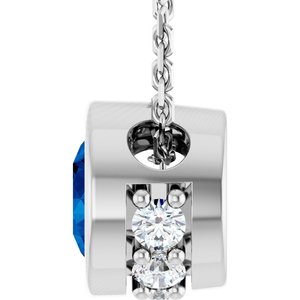 14K White Gold Lab-Grown Blue Sapphire & .07 CTW Natural Diamond 18" Necklace