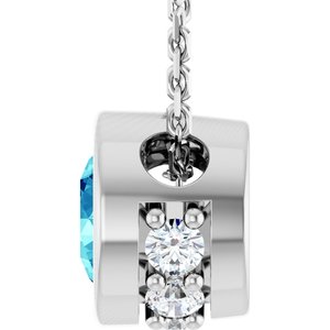 14K White Gold Natural Blue Zircon & .07 CTW Natural Diamond 18" Necklace