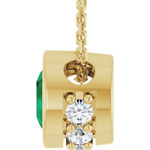 14K Yellow Gold Natural Emerald & .07 CTW Natural Diamond 18" Necklace