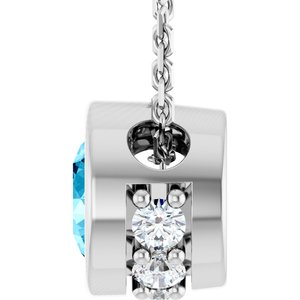 14K White Gold Natural Aquamarine & .07 CTW Natural Diamond 18" Necklace