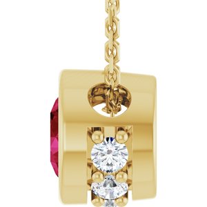 14K Yellow Gold Natural Ruby & .07 CTW Natural Diamond 18" Necklace
