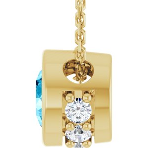 14K Yellow Gold Natural Aquamarine & .07 CTW Natural Diamond 18" Necklace
