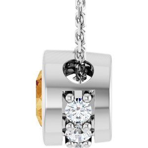 14K White Gold Natural Citrine & .07 CTW Natural Diamond 18" Necklace