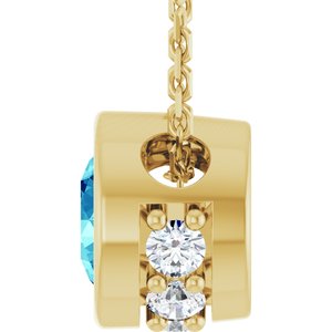 14K Yellow Gold Natural Blue Zircon & .07 CTW Natural Diamond 18" Necklace