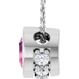 14K White Gold Natural Pink Tourmaline & .07 CTW Natural Diamond 18" Necklace
