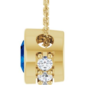 14K Yellow Gold Lab-Grown Blue Sapphire & .07 CTW Natural Diamond 18" Necklace