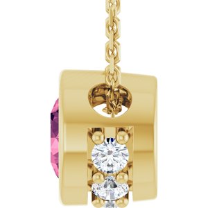 14K Yellow Gold Natural Pink Tourmaline & .07 CTW Natural Diamond 18" Necklace