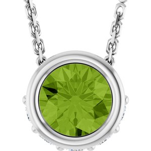 14K White Gold Natural Peridot & .07 CTW Natural Diamond 18" Necklace