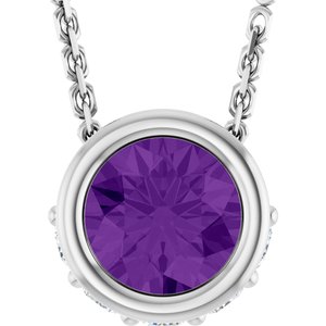 14K White Gold Natural Amethyst & .07 CTW Natural Diamond 18" Necklace