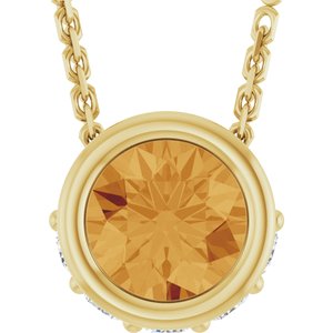 14K Yellow Gold Natural Citrine & .07 CTW Natural Diamond 18" Necklace
