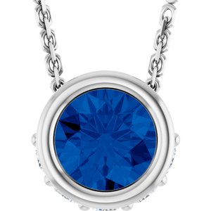 14K White Gold Natural Blue Sapphire & .07 CTW Natural Diamond 18" Necklace