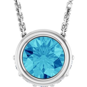 14K White Gold Natural Blue Zircon & .07 CTW Natural Diamond 18" Necklace