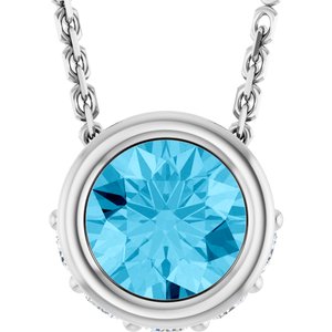 14K White Gold Natural Aquamarine & .07 CTW Natural Diamond 18" Necklace