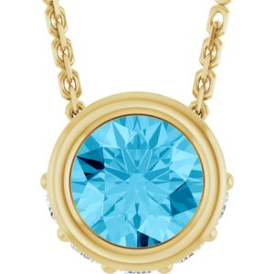 14K Yellow Gold Natural Aquamarine & .07 CTW Natural Diamond 18" Necklace