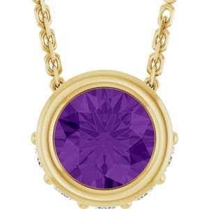 14K Yellow Gold Natural Amethyst & .07 CTW Natural Diamond 18" Necklace