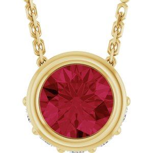 14K Yellow Gold Natural Ruby & .07 CTW Natural Diamond 18" Necklace