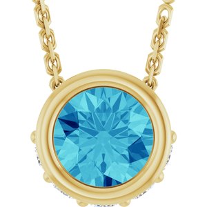14K Yellow Gold Natural Blue Zircon & .07 CTW Natural Diamond 18" Necklace