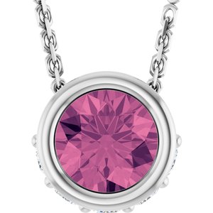 14K White Gold Natural Pink Tourmaline & .07 CTW Natural Diamond 18" Necklace