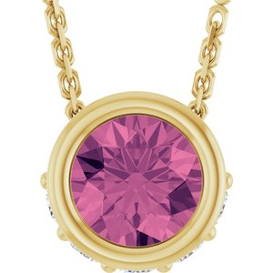 14K Yellow Gold Natural Pink Tourmaline & .07 CTW Natural Diamond 18" Necklace