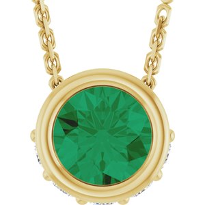 14K Yellow Gold Natural Emerald & .07 CTW Natural Diamond 18" Necklace