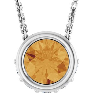 14K White Gold Natural Citrine & .07 CTW Natural Diamond 18" Necklace