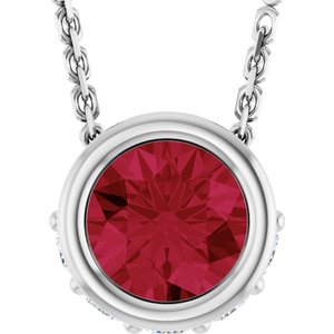 14K White Gold Natural Ruby & .07 CTW Natural Diamond 18" Necklace