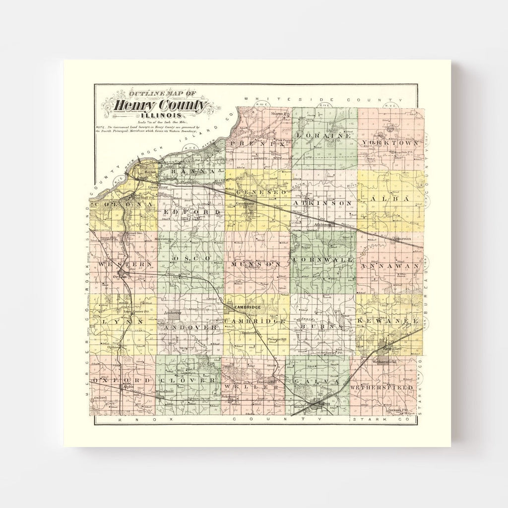 Vintage Map of Henry County, Illinois 1893