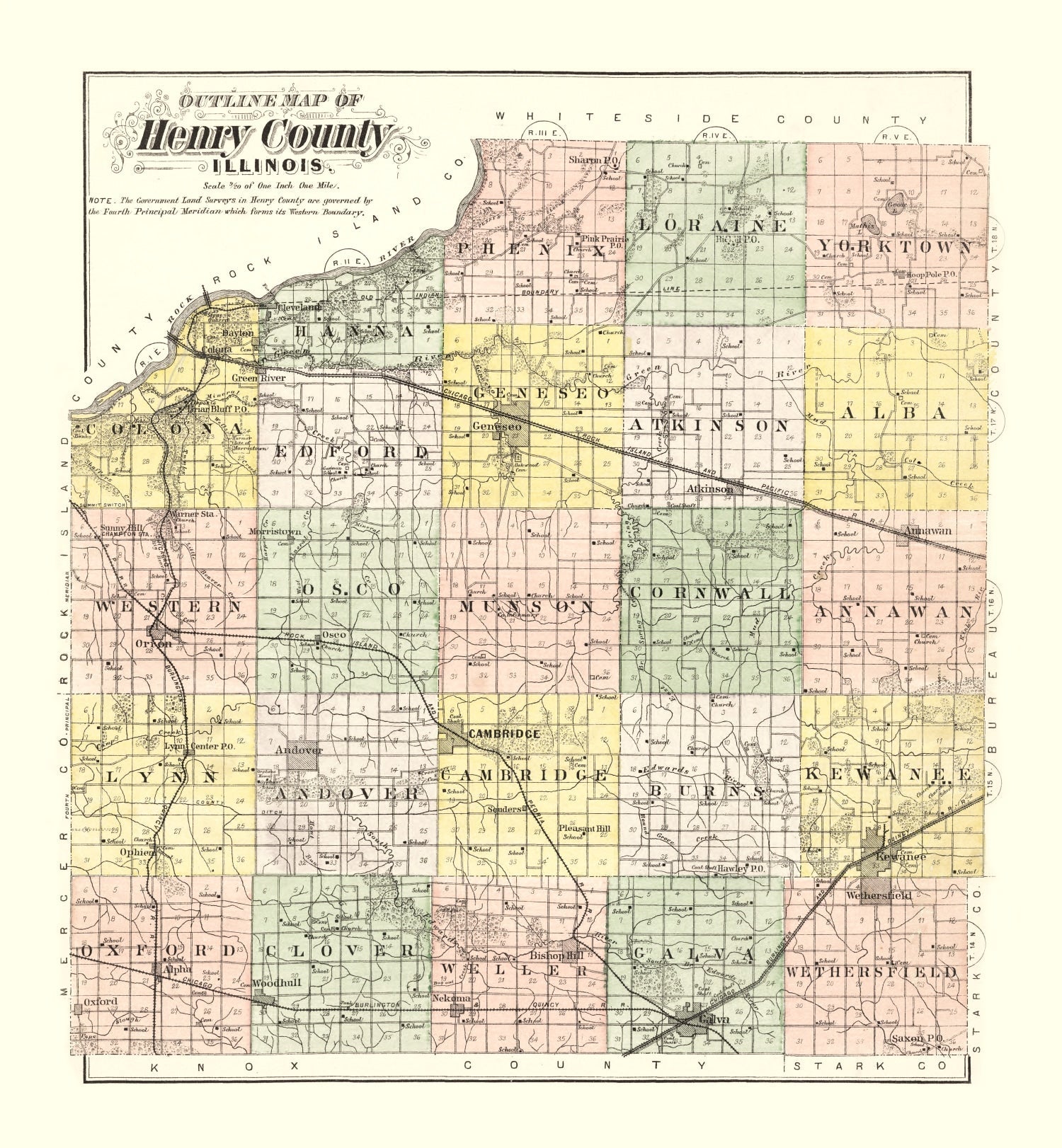 Vintage Map of Henry County, Illinois 1893