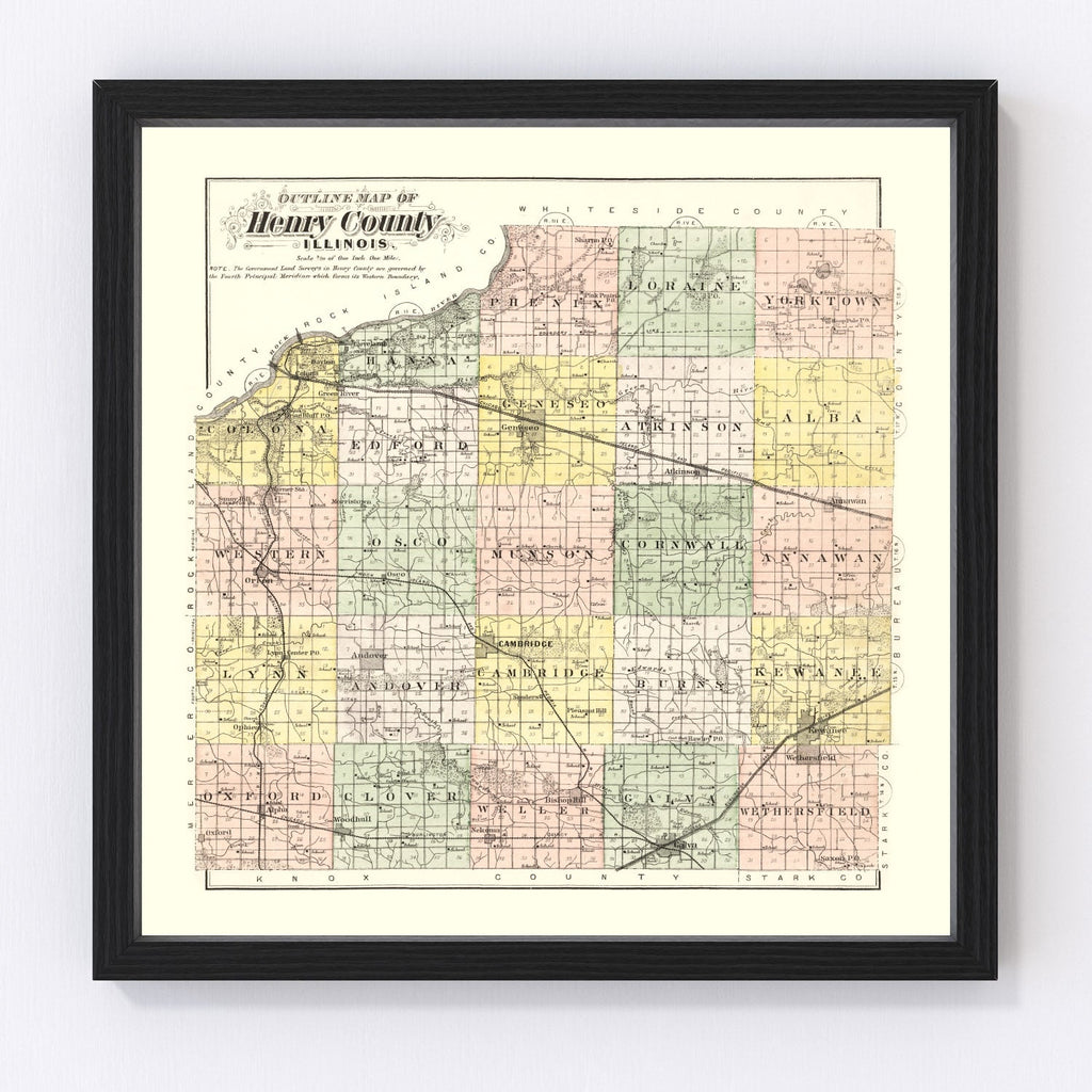 Vintage Map of Henry County, Illinois 1893