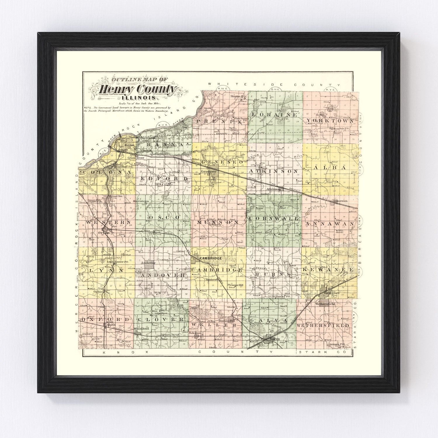 Vintage Map of Henry County, Illinois 1893