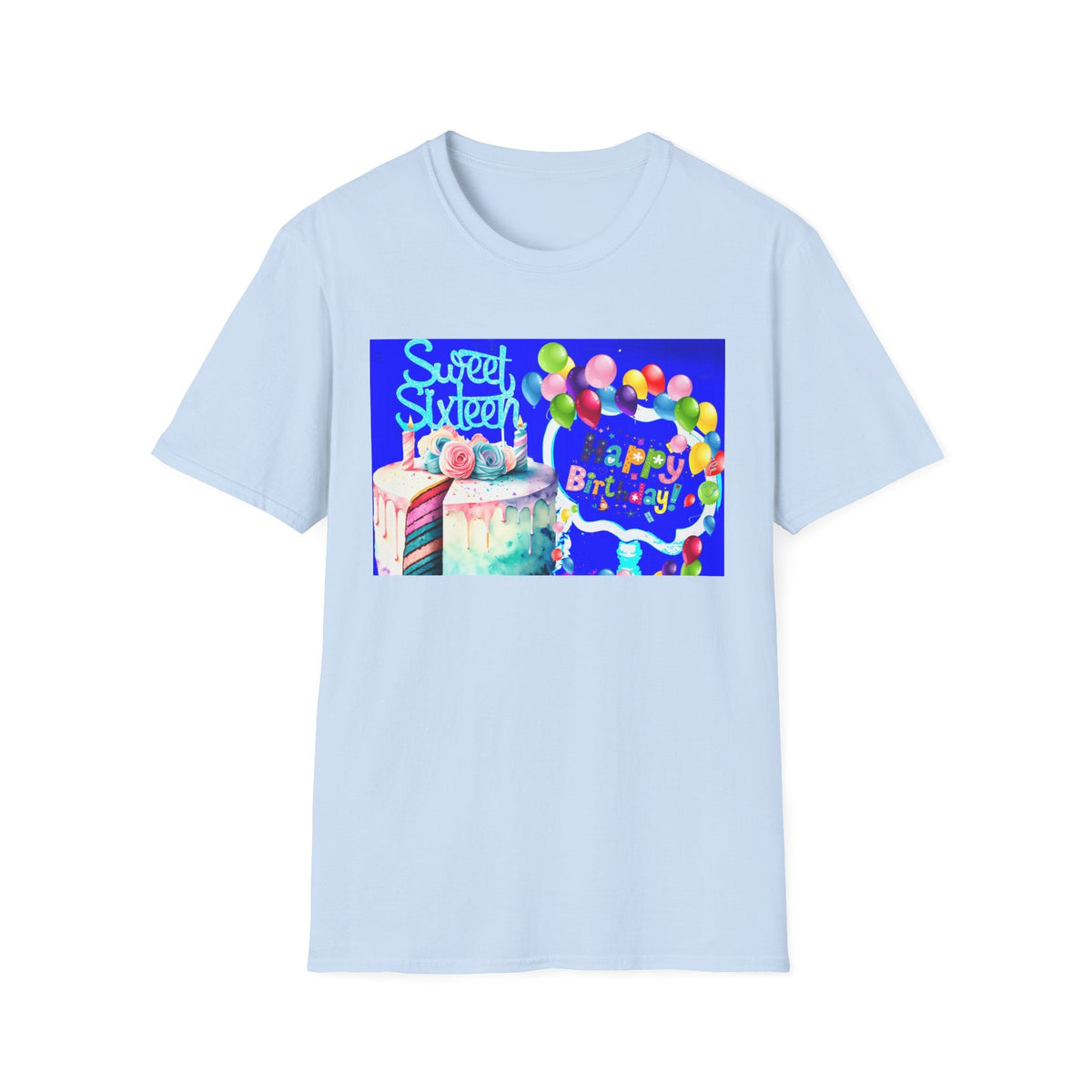 Sweet Sixteen Birthday Cake Balloons T-Shirt, Celebration Tee, Unisex Happy 16th Bday Gift