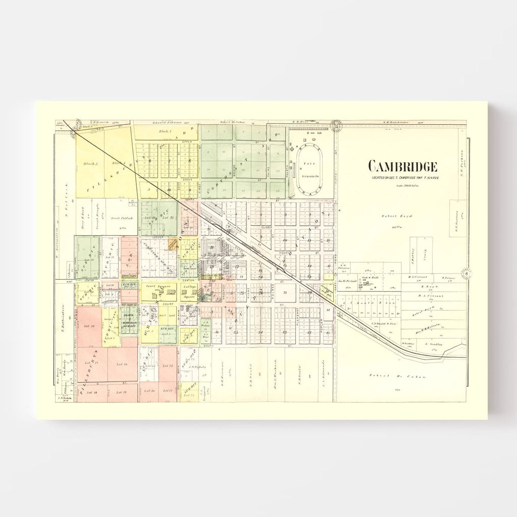 Vintage Map of Cambridge, Illinois 1893