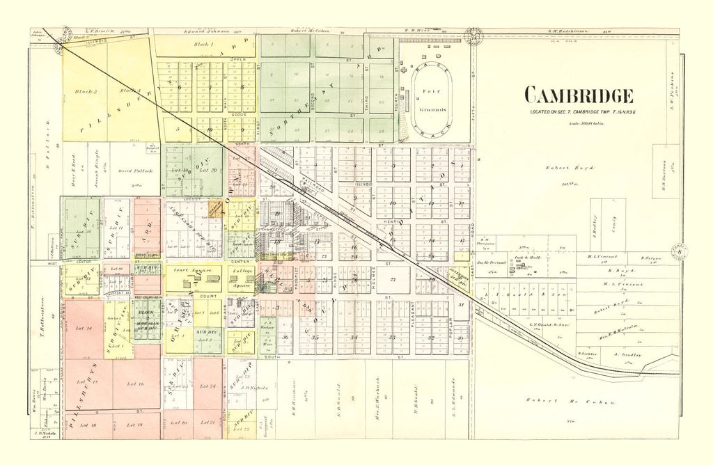 Vintage Map of Cambridge, Illinois 1893