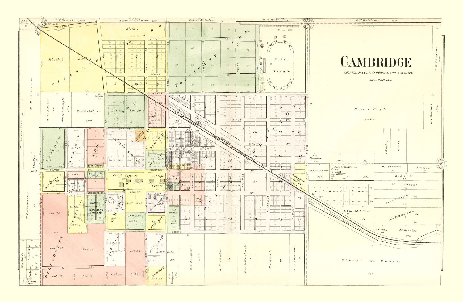 Vintage Map of Cambridge, Illinois 1893