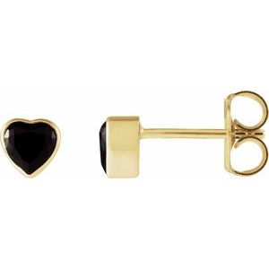 14K Yellow Gold Natural Black Onyx Stud Earrings