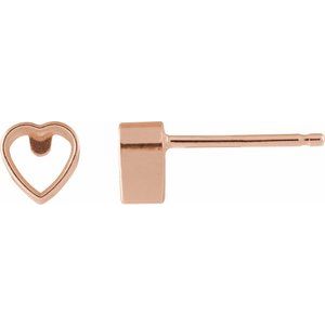 14K Rose Gold 4x4 mm Heart Bezel-Set Stud Earrings